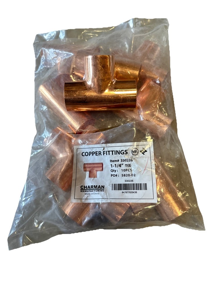 🔴(QTY 9) 1 1/4” Inch Charman 330226 C X C X C Tee PURE Copper Solder Fittings‼️
