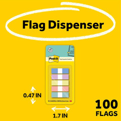 Post-It Flags, 0.47 In. X 1.7 In., One Dispenser with 100 -Count Assorted Pastel