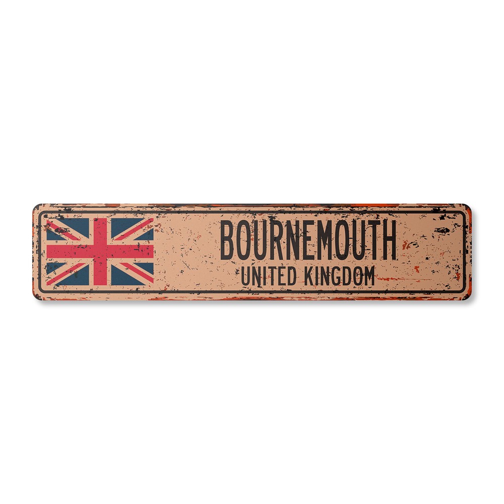 BOURNEMOUTH UNITED KINGDOM Vintage Street Sign British Britons Brits flag city