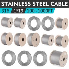 VEVOR T316 1/8″ 3/16″ Stainless Steel Cable 1×19 100/500/1000ft Wire Rope Cable