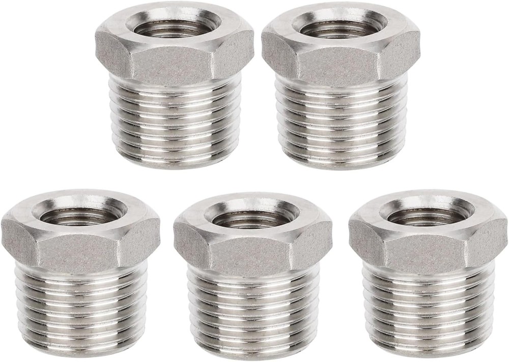 5PCS Stainless Steel Hex Bushing Reducer 1/2″ NPT to 1/4″ NPT