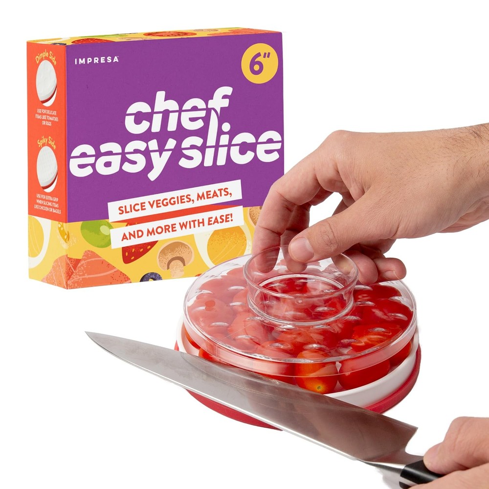 IMPRESA Easy Slice 6-in-1 Food Prep Tool – Rapid Grape & Tomato 6 IN, White