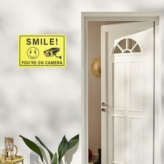 2 Pack Smile You Are on Camera Sign Aluminum Outdoor Security Sign Yellow