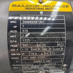 Baldor Reliance CM3546-5 Industrial Electric Motor 1-HP 1725 RPM 575 Volts ✅