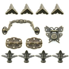 12pcs Jewelry Box Antique Lock Latch Hasp Hinges Handle Box Corner Protectors…