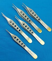 5 PCS ADSON FINE TISSUE PLASTIC SURGERY FORCEP 1X2T W/ FENESTRATED GOLD HANDLE