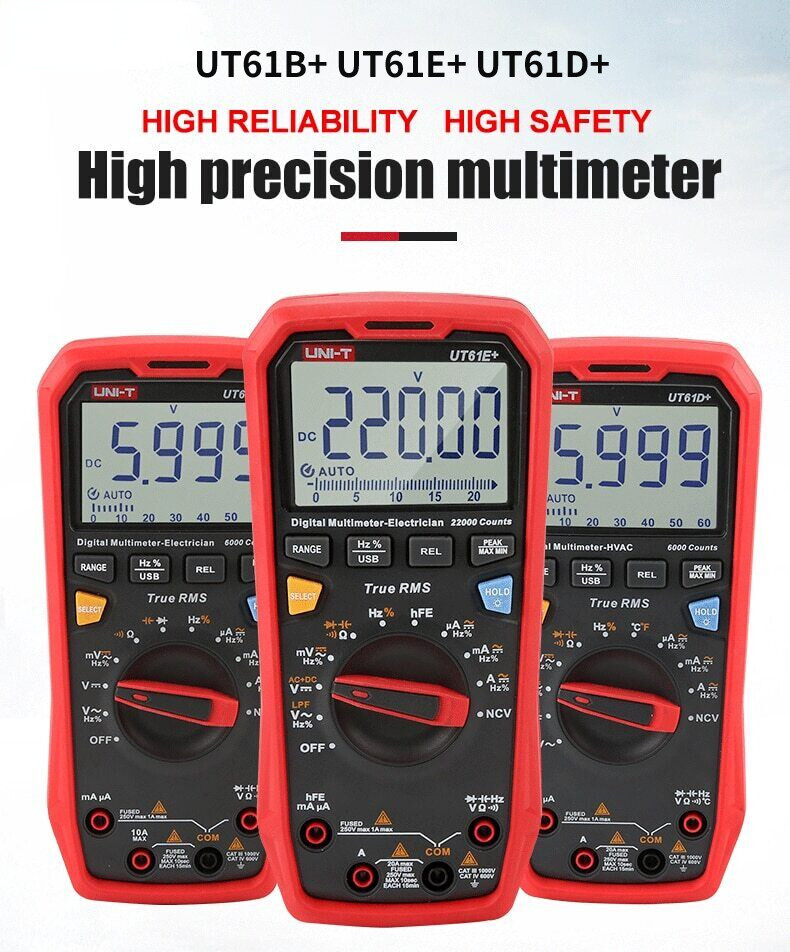 UNI-T UT61B+ UT61E+ UT61D+ Handheld True RMS Digital Multimeter LPF AC DC 1000V