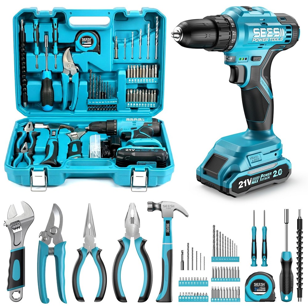 Seesii 21V Cordless Drill Tool Kit – Tool Combo Set Hand Tool Kit Toolbox