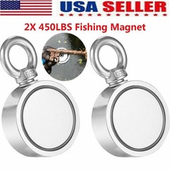 2Pcs 450LBS Fishing Magnet Super Strong Neodymium Pull Force Treasure Hunt Round