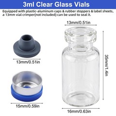3ml Headspace Vials Clear Glass Bottle 13mm Crimp top Flat Bottom HPLC 100PCS