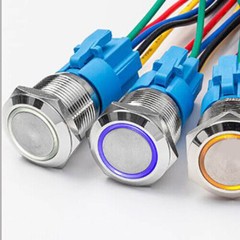 2Pc 19mm 12V LED ON OFF Push Button Power Switch Latching W/ Wire Socket Harness