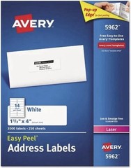 AVERY 5962 Easy Peel Laser Address Labels (3600 count, 250 sheets)