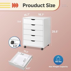 DEVAISE 5 Drawer Filing Cabinet Under Desk White