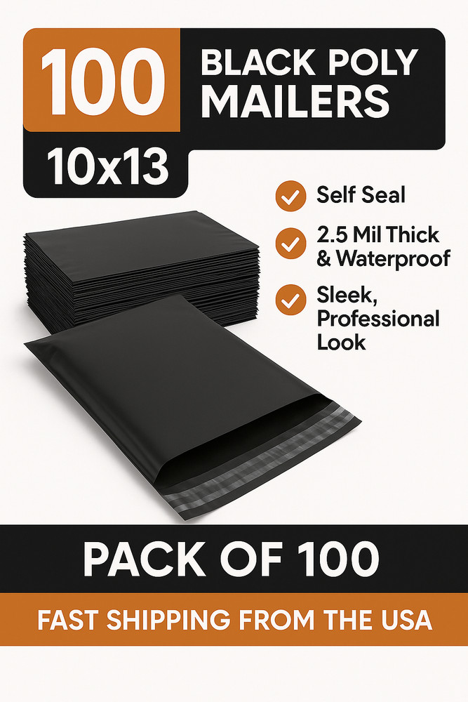 Black Poly Mailers 10×13 Self Seal Shipping Bags Envelopes 2.5 Mil Thick Durable