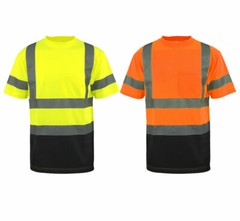 Hi Vis ANSI Class 3 Reflective Tape Safety Work Shirt Black Front Bottom Tshirts
