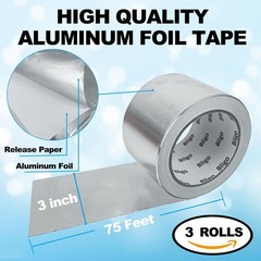 3 Pack Aluminum Foil Tape 3 Inch x 225 Feet Total, Heavy Duty Waterproof HVAC…