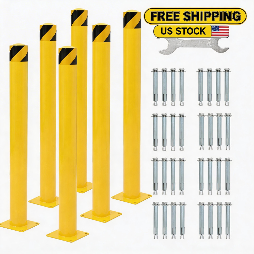 6 Packs in Height Bollard Post, 4.5 in Diameter, Yellow Safety Steel Bollard 42