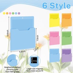 Fuutreo 6 Pcs Magnetic Wall File Organizer Vertical-Large, Macaron Color