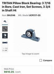 Tritan UCP217-55 Pillow Block Bearing, Ball, 3-7/16″ Bore New Blemished Box