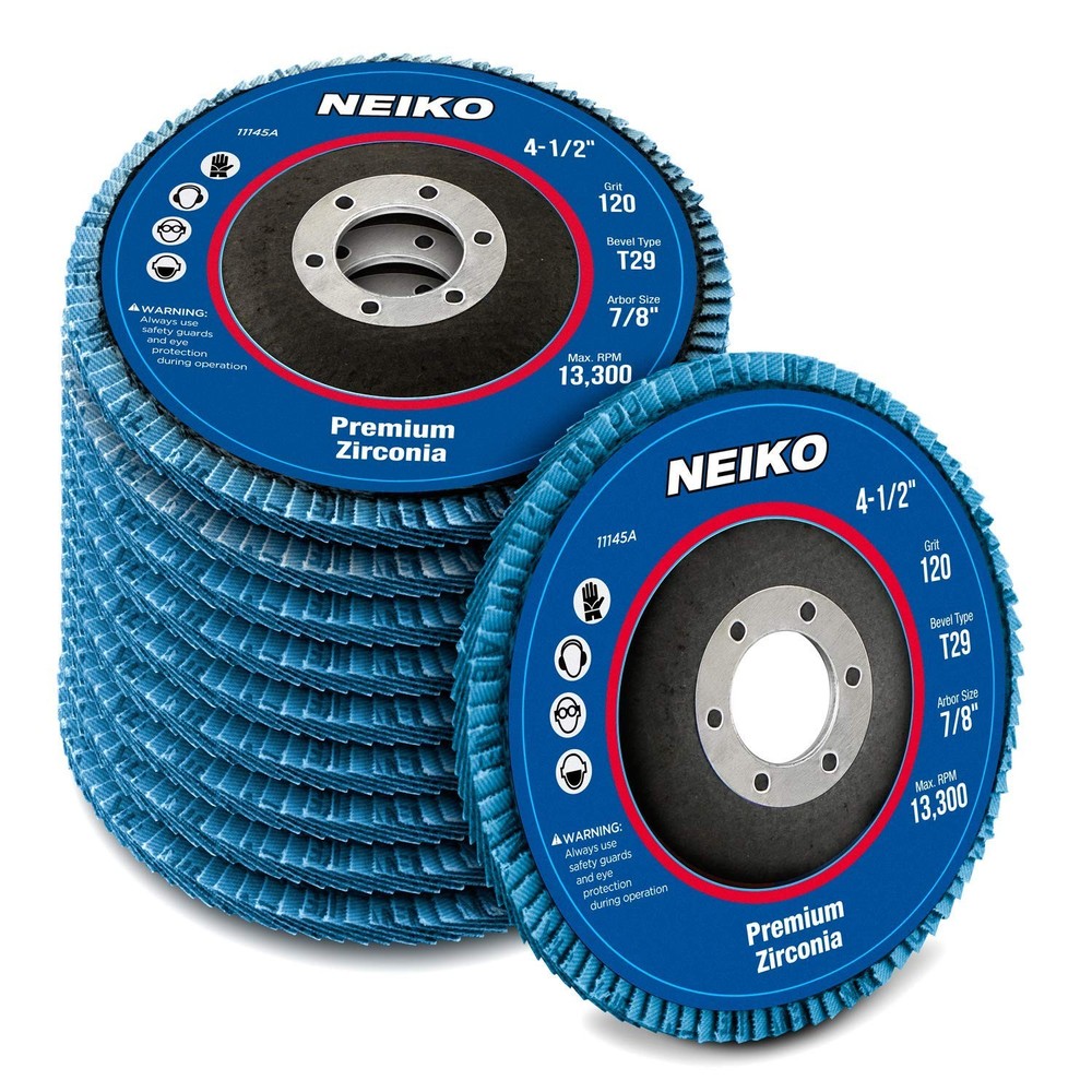 NEIKO 11145A 10 Pack Zirconia Flap Discs 4-1/2 for Angle Grinder, 120 Grit