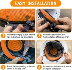 Hard Hat Sweatband and Top Pad for Safety Helmet, Washable Hard Hat Cooling