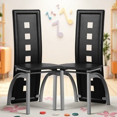 4pcs Dining Chairs – High Back Square Cutout Design, Chrome Legs & PU Leather
