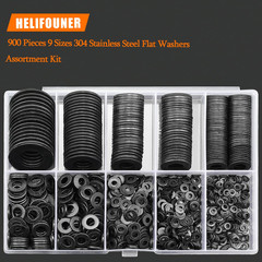 900 Pieces Black Zinc, Flat Washers Assorted Kit, Flat Washers, Metric Washers,