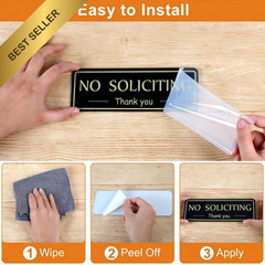 2 Pack No Soliciting Sign Self Adhesive Acrylic Front Door Black Gold Home