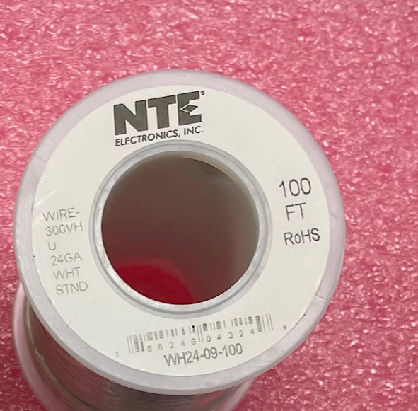 NTE WH24-09-100 24AWG Gauge Stranded Hook Up Wire White 100 Ft UL1007 300V