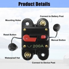 200 Amp Waterproof Circuit Breaker Auto/Marine/Solar 12-48V DC Manual Reset