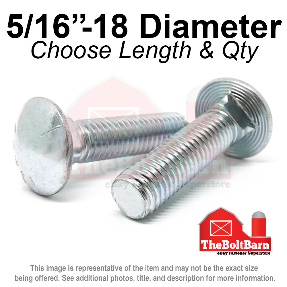 5/16″-18 Grade 5 Full Thread Round Head Carriage Bolts Zinc (Pick Length & Qty)