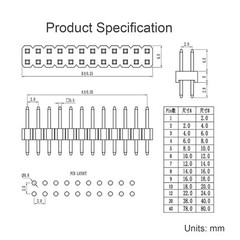 2.0mm Pitch Double Row Straight Male Pin Header 2x2P/3/4/5/6/7/8/10/12/20/40P