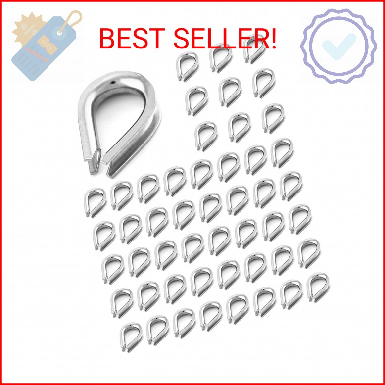 YAMASO 50pcs 1/16″ M2 Stainless Steel Thimble for Diameter Wire Rope Cable Thimb