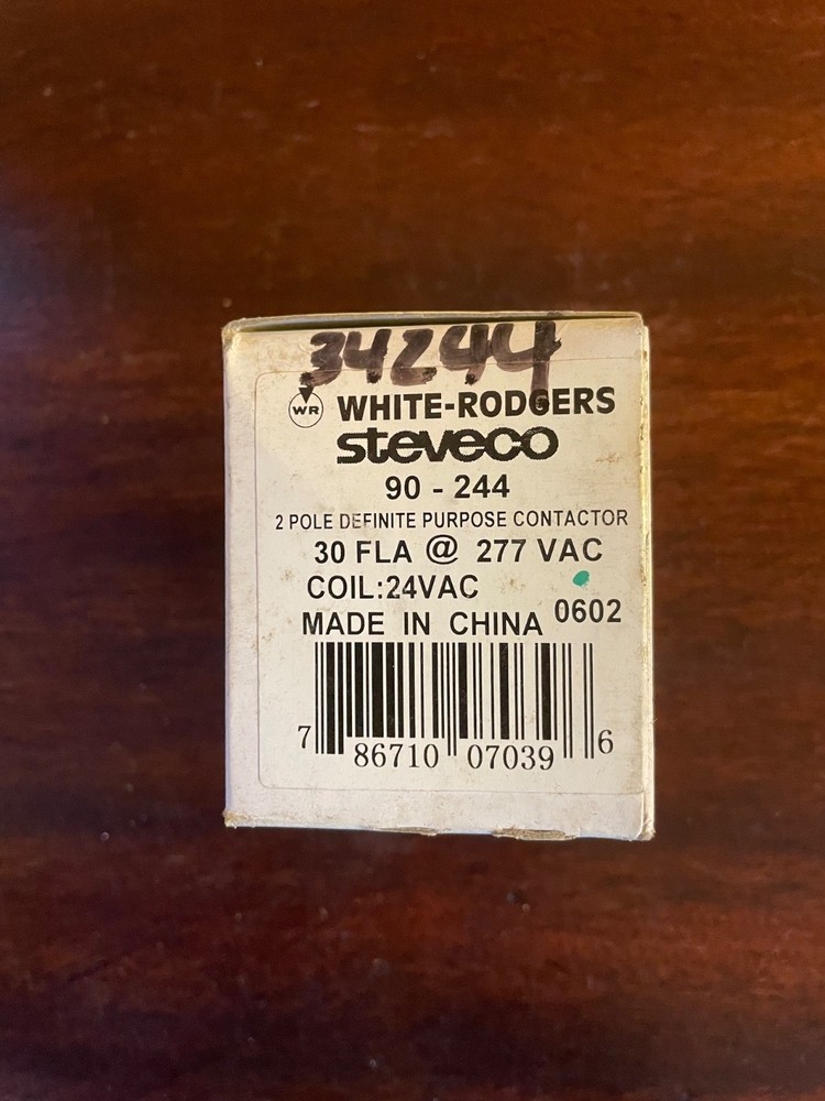 Brand New (NIB) – White-Rogers Steveco 90-244 Contactor 2 Pole 30A 277V