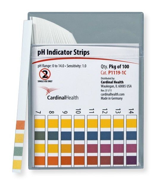 Cardinal Health pH Test Strip 0 to 14.0 pH Range 1 Pack(s) 100 Test Strips