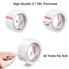 Packing Tape, 1.88 inch Wide x 65 Yards Per Roll, Clear, 2.7MIL Thickness Hea…