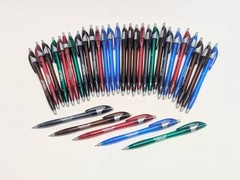30 Misprint Click Pens Lot JAVALINA JEWEL Hub Pen TRANSLUCENT COLOR MIX Blue Ink