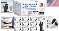 Food-Safe Black Vinyl Disposable Gloves – 4 Mil, 1000 Count