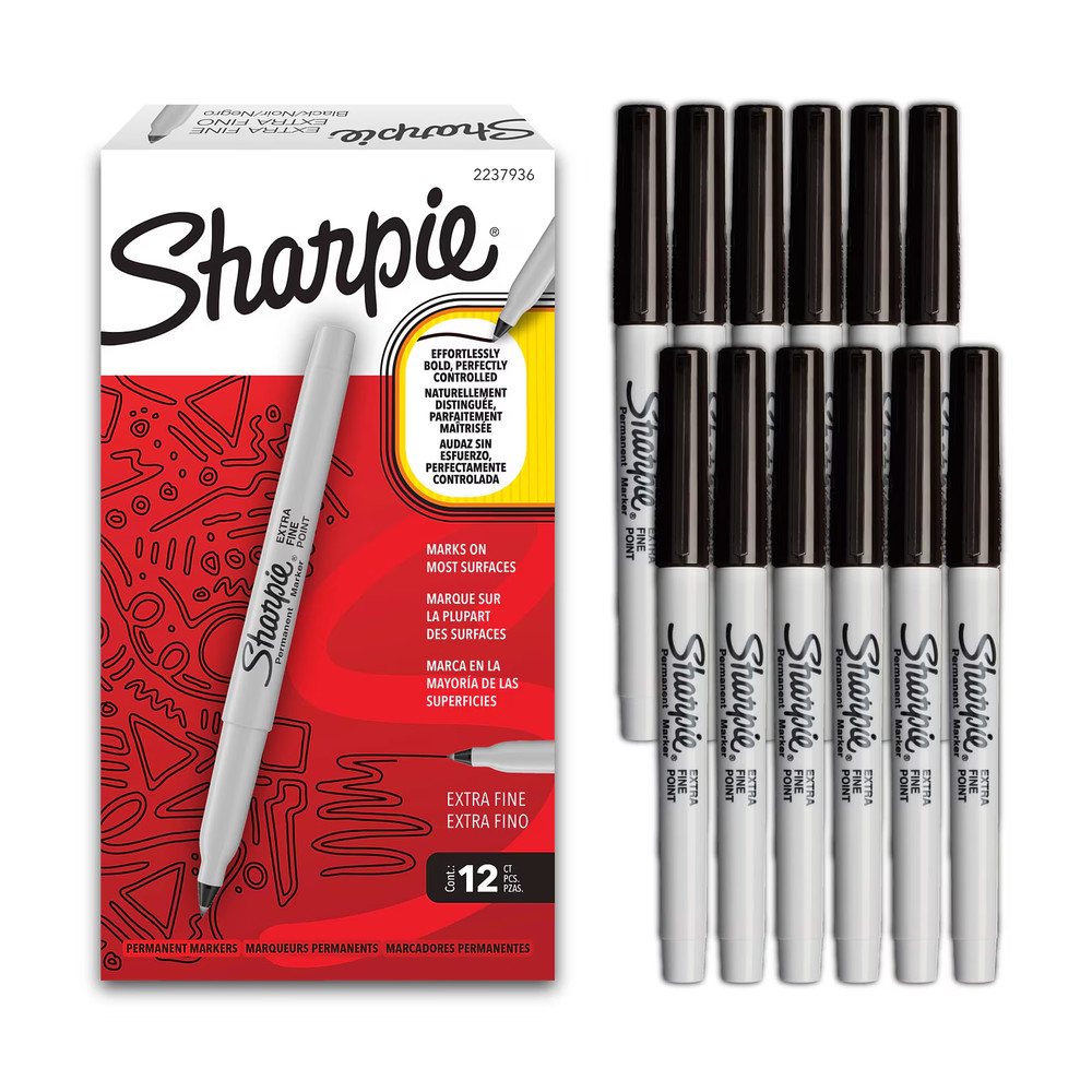 Sharpie Permanent Black Markers Extra Fine Pt Tip 12 Markers New In Box