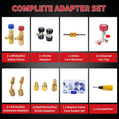 AC Gauges, AC Manifold Gauge Set for R22/R410A/R134A Refrigerant, 4 Way HVAC Ref