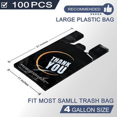 100 Count Plastic Bags – Black T Shirt Bags with Handle for Retail Shopping and