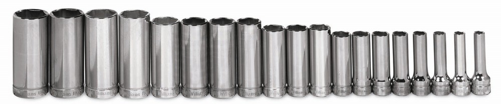 19pc 6 – 25mm 3/8″ Drive, 6 Point Chrome Deep Clip Rail Socket Set Williams USA