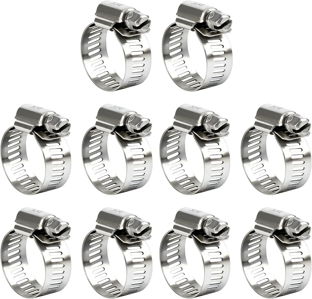 Hose Clamp 1 Inch, 10 Pack Stainless Steel Hose Clamps for 1/2 Inch to 1 Inch Ho