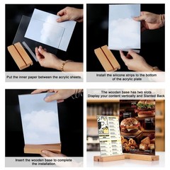 8.5×11 inch Acrylic Sign Holder with Wood Base Vertical Slant Back Display