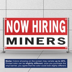 Now Hiring Miners 13 oz Heavy Duty Vinyl Banner Jobs Available Help Wanted Sign