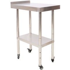 24×15″ Stainless Steel Prep Table w/Backsplash, Undershelf, 4 Casters, 440lb