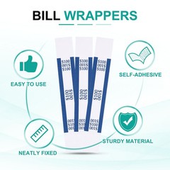 200Pcs Money Band 100 Dollar Money Bill Wrapper Self-Adhesive Bill Band Blue