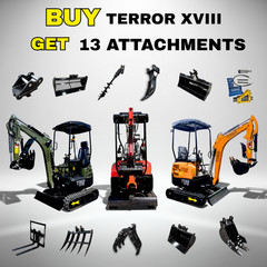 Free Ship TYPHON TERROR XVIII 4000lb Mini Excavator Kubota D902 w 13 Attachment