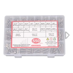 550Piece 304 Stainless Steel Wood Screws Assortment Kit Phillips Flat Head Sheet