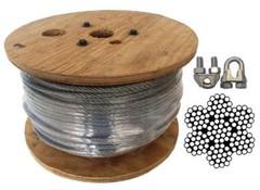Steel Aircraft Cable Wire Rope Hot Dipped Steel Galvanized Cable w/ Cable Clamps